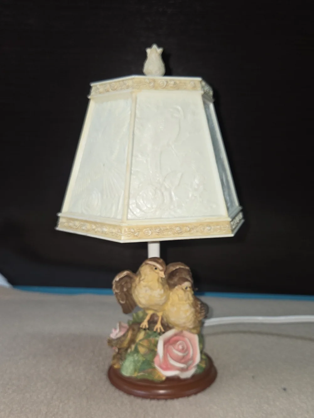 Cream Bird & Pink Rose Accent Table Lamp - Home Accents
